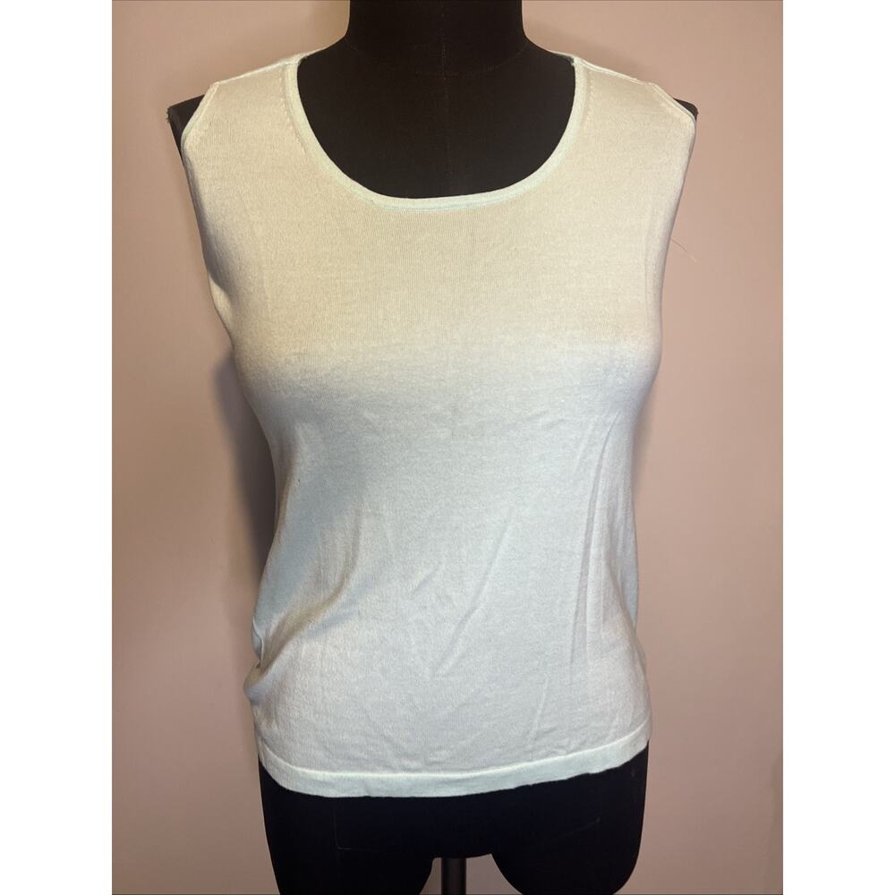 Neiman Marcus Pale Teal‎ Sleeveless Light Knit Top Size Med 100% Cotton Fibers